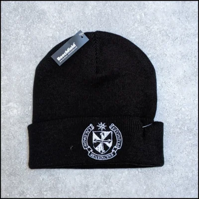 Black knit hat with Dominican Motto -one size fits all