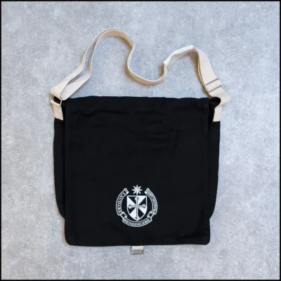 Bag w/ Dominican Motto on flap (Black w/ cream strap)