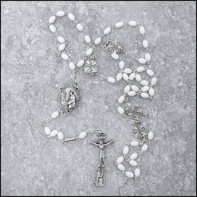 Custom White Rosary w/ Dominican Shield Medals