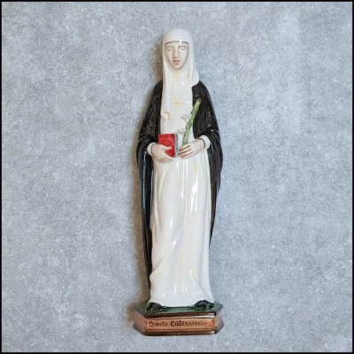 Statue: St Catherine with Lily & Book, handcrafted (c. 16.25", size varies)