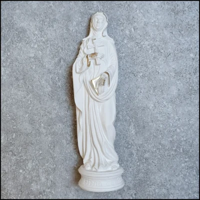 Statue: Marble w/ gold leaf St Catherine holding Bk & Crucifix (9 3/8")