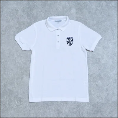 Women’s White Short Sleeve Polo w/ Dominican Motto & Veritas