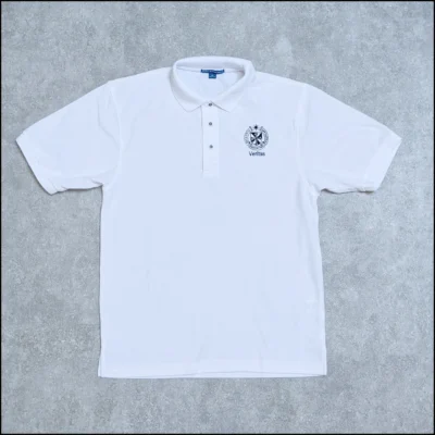 Men’s White Short Sleeve Polo w/ Dominican Motto & Veritas