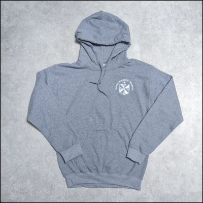Unisex Grey Hooded Sweatshirt w/ White Dominican Motto