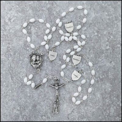 Custom White Rosary w/ Dominican Shield Medals - Image 2